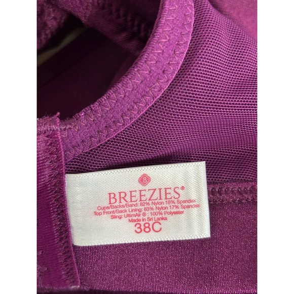 Breezies Women Plum Purple Wireless Unlined Mesh Inset Bra 38C UltimAir Sling - Picture 3 of 3